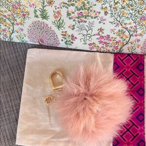 Tory Burch Pink Fluffy Keychain with Gold Clip
